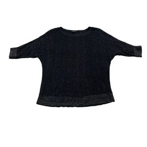 Apt 9  large Black Silver Sparkles Short Sleeve Knit  Sweater shear Top Shirt